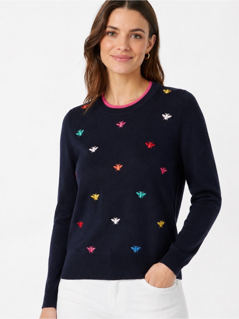 Joules Mariella Embroidered Bee Sweater – Navy/Pink – US Size 6 Crewneck *invP